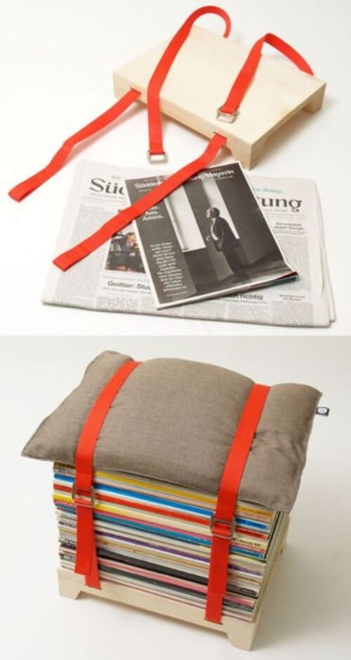 Hocker aus alten Zeitschriften